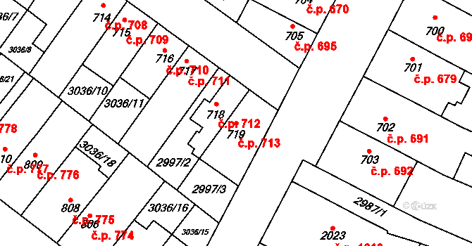 Kyjov 713 na parcele st. 719 v KÚ Kyjov, Katastrální mapa