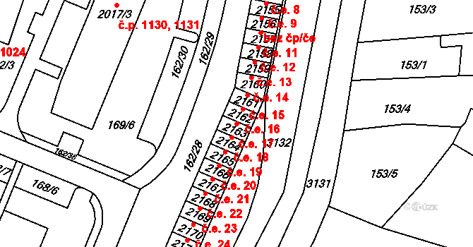 Kyjov 17 na parcele st. 2163 v KÚ Kyjov, Katastrální mapa