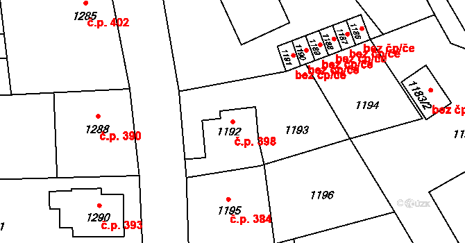 Vrbno pod Pradědem 398 na parcele st. 1192 v KÚ Vrbno pod Pradědem, Katastrální mapa