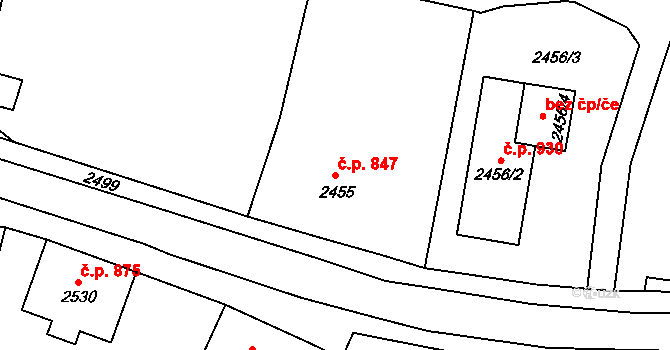 Pod Cvilínem 847, Krnov na parcele st. 2455 v KÚ Opavské Předměstí, Katastrální mapa