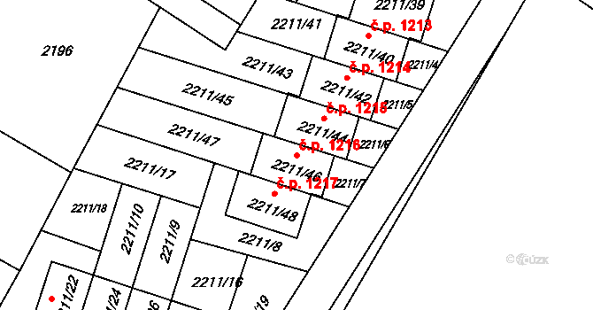Rýmařov 1216 na parcele st. 2211/46 v KÚ Rýmařov, Katastrální mapa