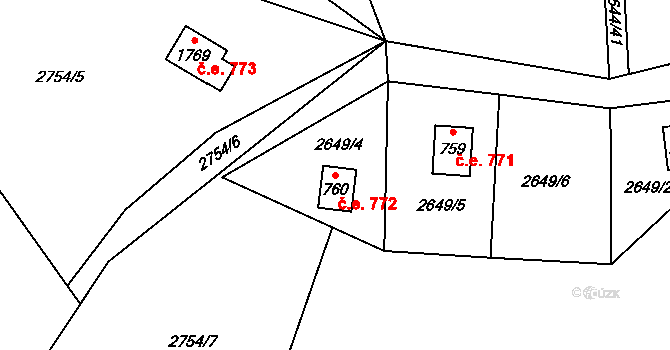 Kunčice pod Ondřejníkem 772 na parcele st. 760 v KÚ Kunčice pod Ondřejníkem, Katastrální mapa