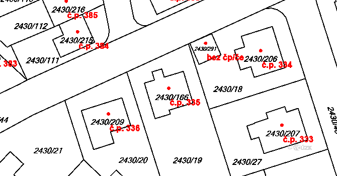 Dačice V 335, Dačice na parcele st. 2430/166 v KÚ Dačice, Katastrální mapa