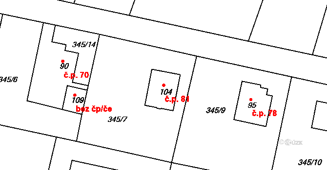 Koněprusy 81 na parcele st. 104 v KÚ Koněprusy, Katastrální mapa