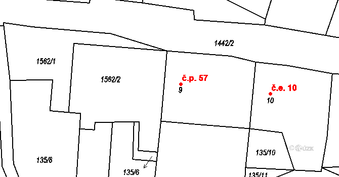 Broumov 57 na parcele st. 9 v KÚ Broumov u Zadního Chodova, Katastrální mapa
