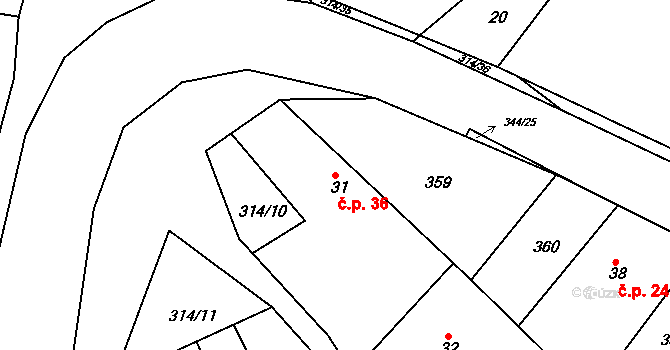 Chlum 36, Všestary na parcele st. 31 v KÚ Chlum u Hradce Králové, Katastrální mapa