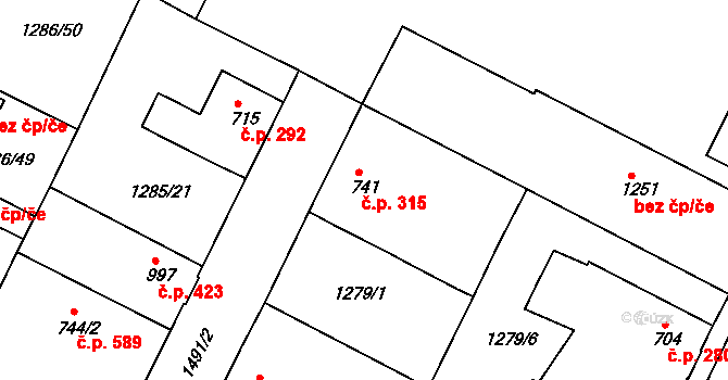 Chlumec nad Cidlinou IV 315, Chlumec nad Cidlinou na parcele st. 741 v KÚ Chlumec nad Cidlinou, Katastrální mapa