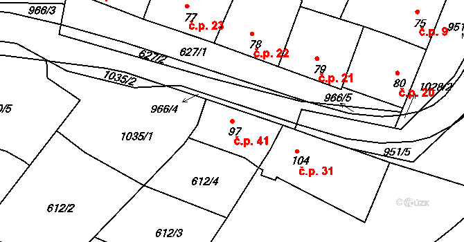 Milovice 41, Soběsuky na parcele st. 97 v KÚ Milovice, Katastrální mapa