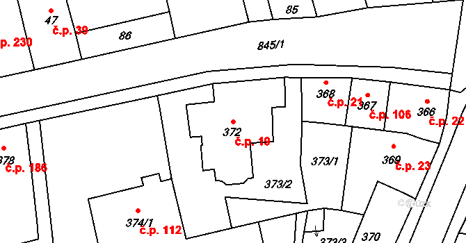 Grygov 19 na parcele st. 372 v KÚ Grygov, Katastrální mapa