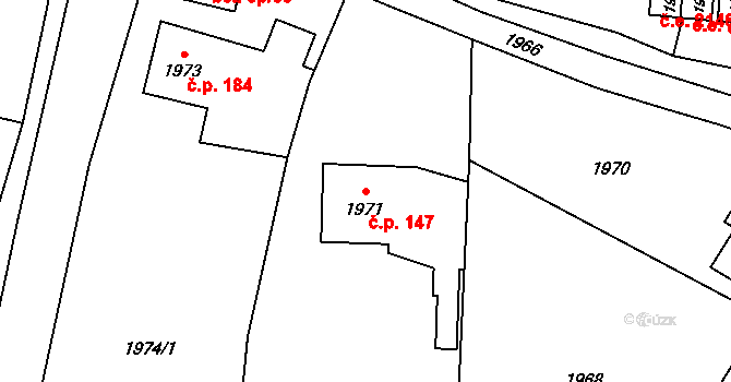Hlubočky 147 na parcele st. 1971 v KÚ Hlubočky, Katastrální mapa