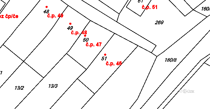 Horní Sukolom 46, Uničov na parcele st. 51 v KÚ Horní Sukolom, Katastrální mapa