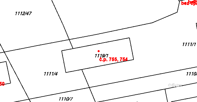 Hořovice 754,755 na parcele st. 1119/1 v KÚ Hořovice, Katastrální mapa
