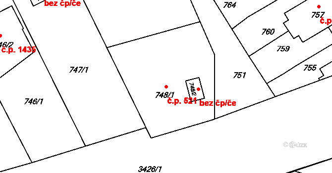 Poruba 521, Orlová na parcele st. 748/1 v KÚ Poruba u Orlové, Katastrální mapa