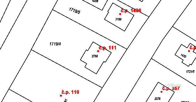 Rožnov pod Radhoštěm 111 na parcele st. 2768 v KÚ Rožnov pod Radhoštěm, Katastrální mapa