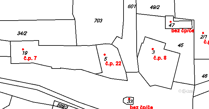 Spyšova 22, Sobotka na parcele st. 5 v KÚ Spyšova, Katastrální mapa