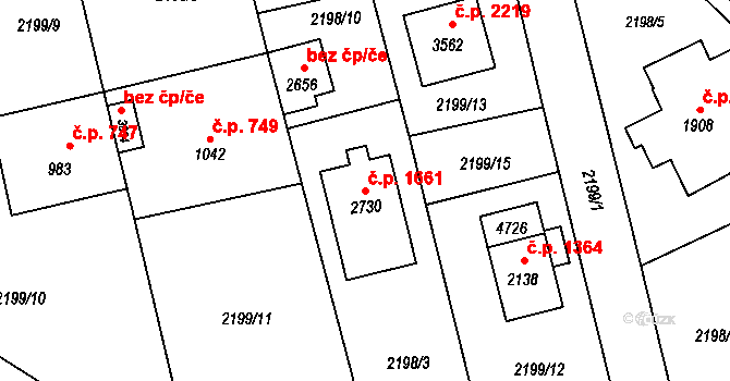 Rožnov pod Radhoštěm 1661 na parcele st. 2730 v KÚ Rožnov pod Radhoštěm, Katastrální mapa