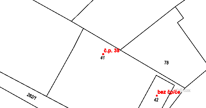 Sukorady 35 na parcele st. 41 v KÚ Sukorady u Hořic, Katastrální mapa
