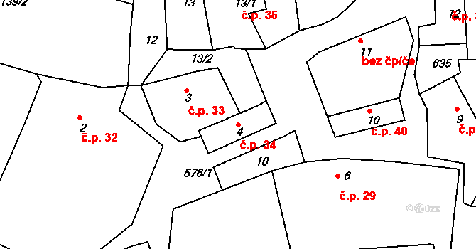 Bubovice 34, Volenice na parcele st. 4 v KÚ Bubovice u Březnice, Katastrální mapa