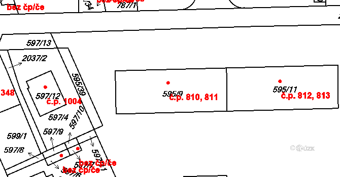 Bechyně 810,811 na parcele st. 595/9 v KÚ Bechyně, Katastrální mapa