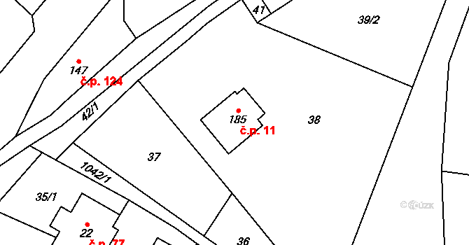 Vrchovina 11, Nová Paka na parcele st. 185 v KÚ Vrchovina, Katastrální mapa