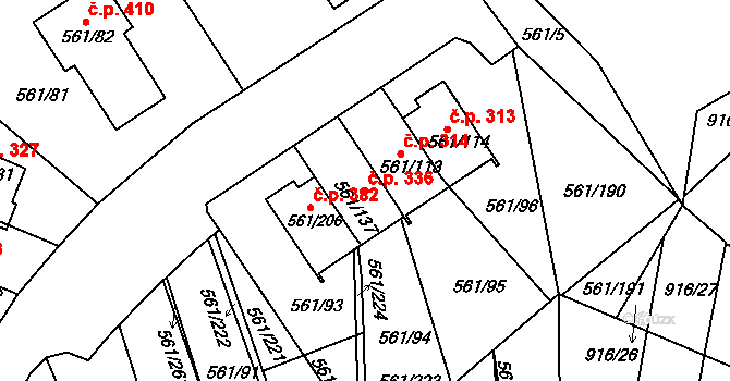 Chlumec 336 na parcele st. 561/137 v KÚ Chlumec u Chabařovic, Katastrální mapa