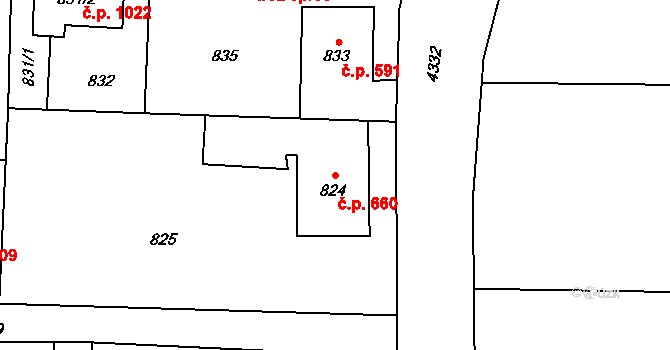 Dolní Lutyně 660 na parcele st. 824 v KÚ Dolní Lutyně, Katastrální mapa