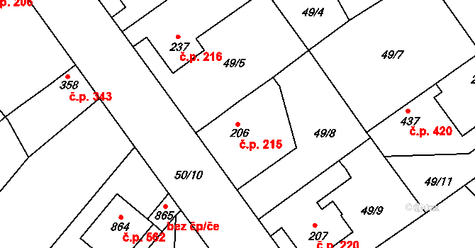 Litol 215, Lysá nad Labem na parcele st. 206 v KÚ Litol, Katastrální mapa