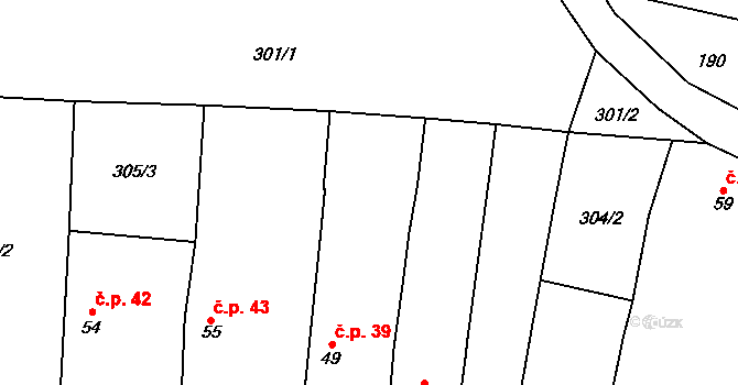 Mužetice 39, Sedlice na parcele st. 49 v KÚ Mužetice, Katastrální mapa