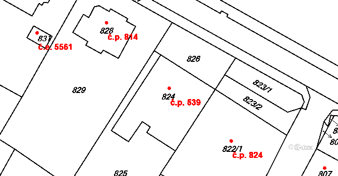 Kadaň 539 na parcele st. 824 v KÚ Kadaň, Katastrální mapa