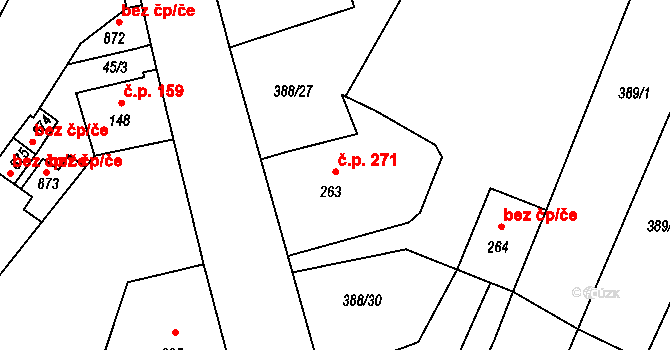 Okříšky 271 na parcele st. 263 v KÚ Okříšky, Katastrální mapa