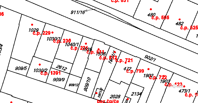 Horka-Domky 512, Třebíč na parcele st. 1536 v KÚ Třebíč, Katastrální mapa