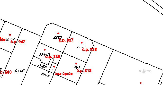Horka-Domky 828, Třebíč na parcele st. 2233 v KÚ Třebíč, Katastrální mapa