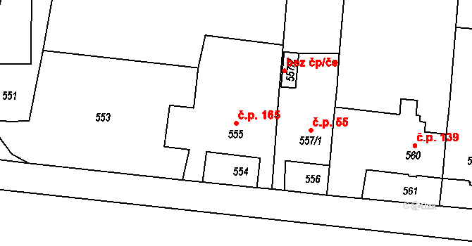 Pudlov 165, Bohumín na parcele st. 555 v KÚ Pudlov, Katastrální mapa
