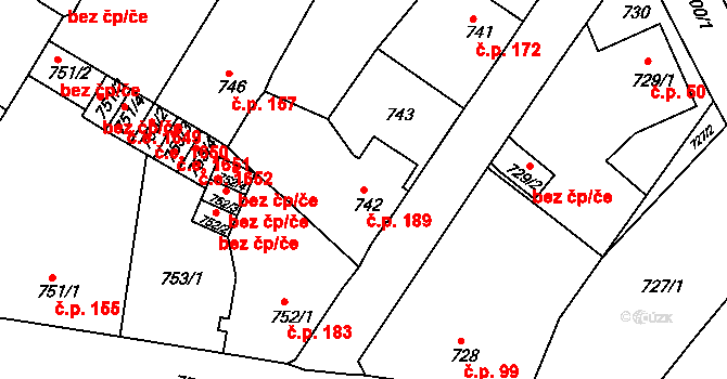 Děčín XXXII-Boletice nad Labem 189, Děčín na parcele st. 742 v KÚ Boletice nad Labem, Katastrální mapa