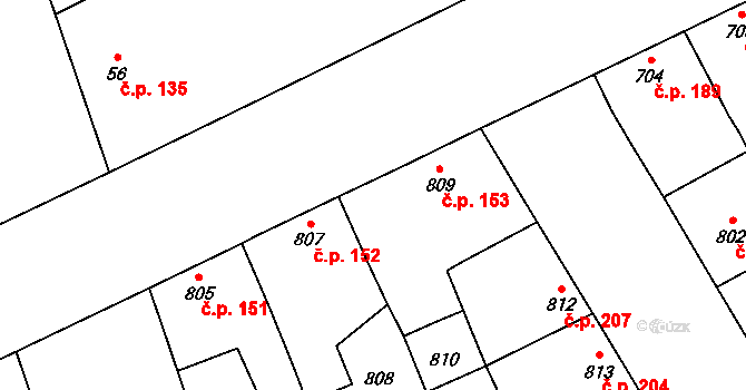 Ladná 153 na parcele st. 809 v KÚ Ladná, Katastrální mapa