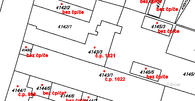 Teplice 1621 na parcele st. 4143/3 v KÚ Teplice, Katastrální mapa