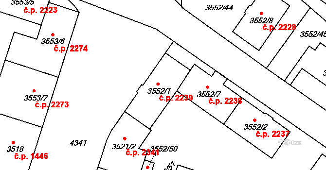 Teplice 2239 na parcele st. 3552/1 v KÚ Teplice, Katastrální mapa