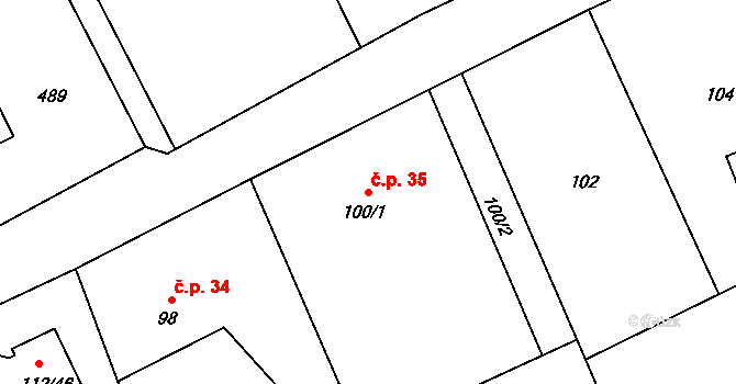 Lysůvky 35, Frýdek-Místek na parcele st. 100/1 v KÚ Lysůvky, Katastrální mapa