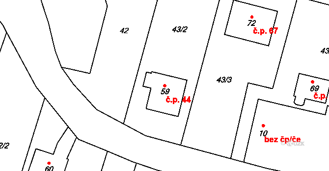 Radostov 44 na parcele st. 59 v KÚ Radostov, Katastrální mapa