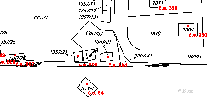 Lipence 604, Praha na parcele st. 1357/21 v KÚ Lipence, Katastrální mapa