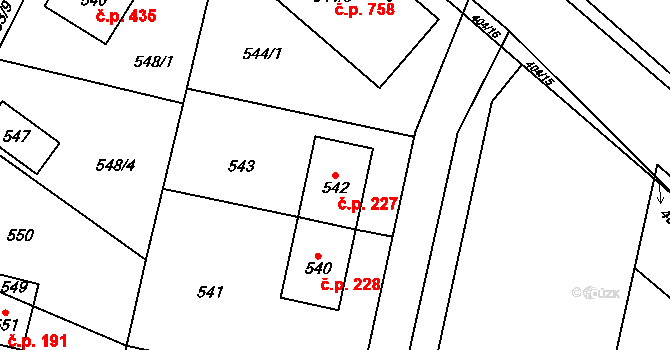 Vinoř 227, Praha na parcele st. 542 v KÚ Vinoř, Katastrální mapa