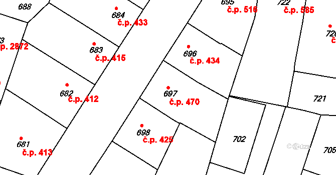 Žižkov 470, Praha na parcele st. 697 v KÚ Žižkov, Katastrální mapa