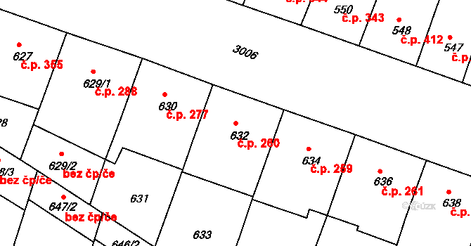 Nusle 260, Praha na parcele st. 632 v KÚ Nusle, Katastrální mapa