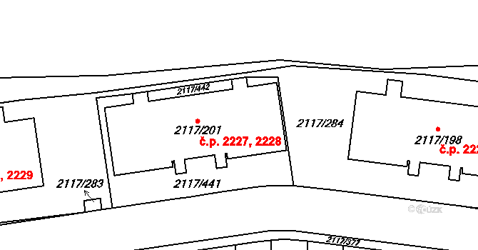 Chodov 2227,2228, Praha na parcele st. 2117/201 v KÚ Chodov, Katastrální mapa