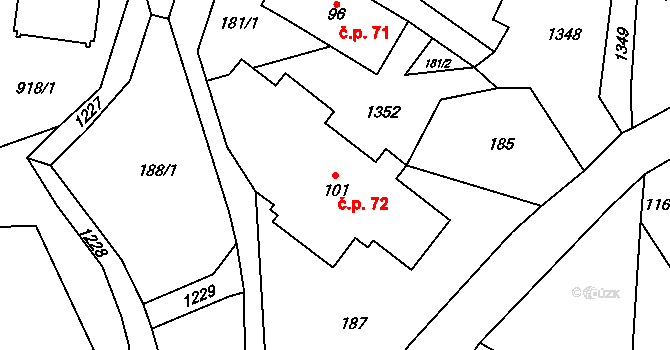 Čistá v Krkonoších 72, Černý Důl na parcele st. 101 v KÚ Čistá v Krkonoších, Katastrální mapa