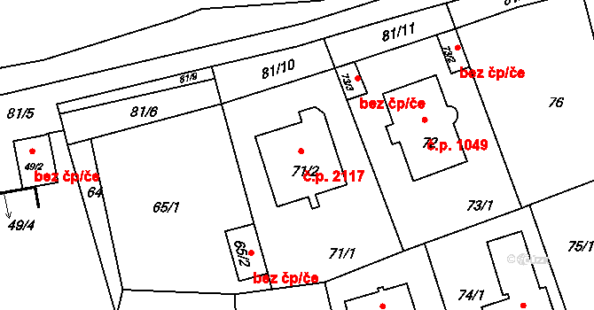 Strašnice 2117, Praha na parcele st. 71/2 v KÚ Strašnice, Katastrální mapa
