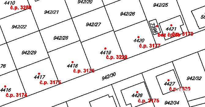Hodonín 3229 na parcele st. 4419 v KÚ Hodonín, Katastrální mapa