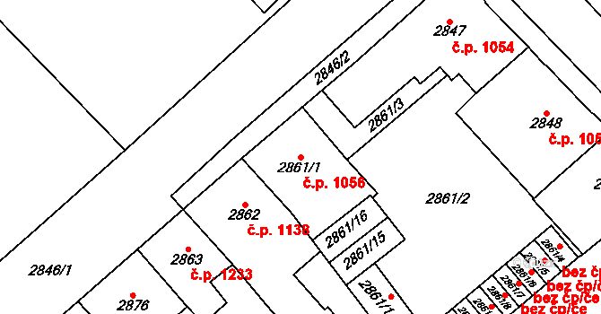 Chomutov 1056 na parcele st. 2861/1 v KÚ Chomutov I, Katastrální mapa
