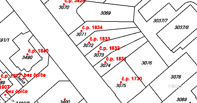 Chomutov 1832 na parcele st. 3073 v KÚ Chomutov I, Katastrální mapa