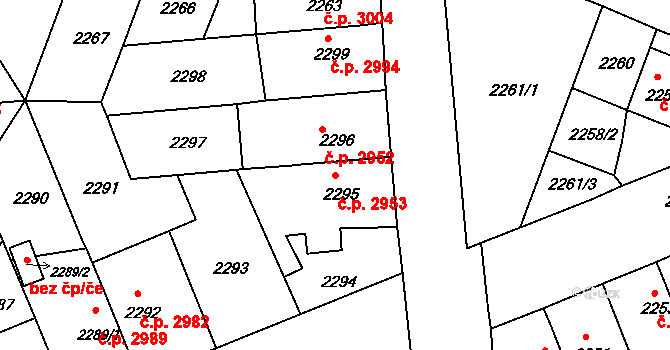Chomutov 2953 na parcele st. 2295 v KÚ Chomutov II, Katastrální mapa